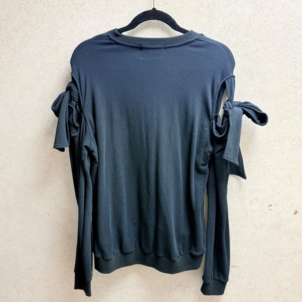 SJYP S Womens Black Cold Shoulder Tie Sleeve Cozy Athleisure‎ Sweatshirt